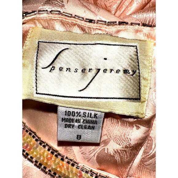 All Silk Vintage Dress by Spencer Jeremy 8 Pink Sequin Beaded Shoulder Pads 80s - Picture 14 of 16